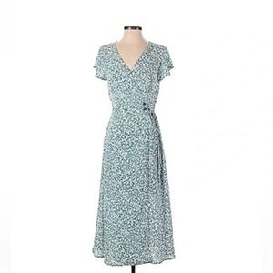 Sienna Sky Women's Green Floral Midi Dress‎ Wrap Style Short Sleeve Size S #2